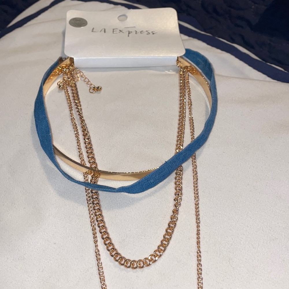 Choker with necklace and denim choker